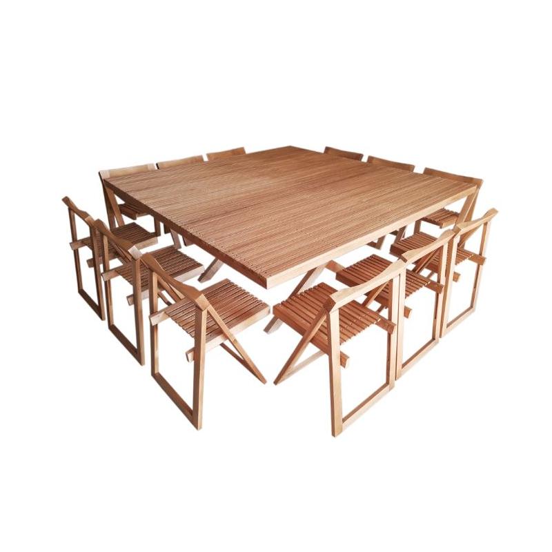 Comedor Campestre Cuadrado, Modelo Terraza, De Madera, Plegable Para 12 Personas